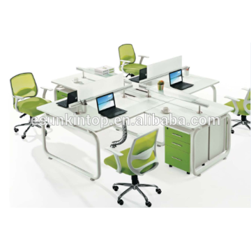 Escritório de venda quente escritório de quatro assentos móveis de mesa pérola branca + papagaio verde, design de móveis de mesa de escritório (JO-5003B)